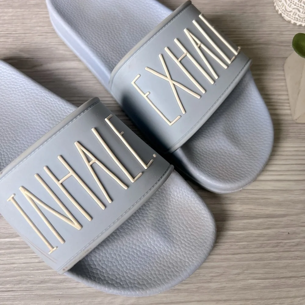 RAE DUNN inhale exhale slide sandals size 7
